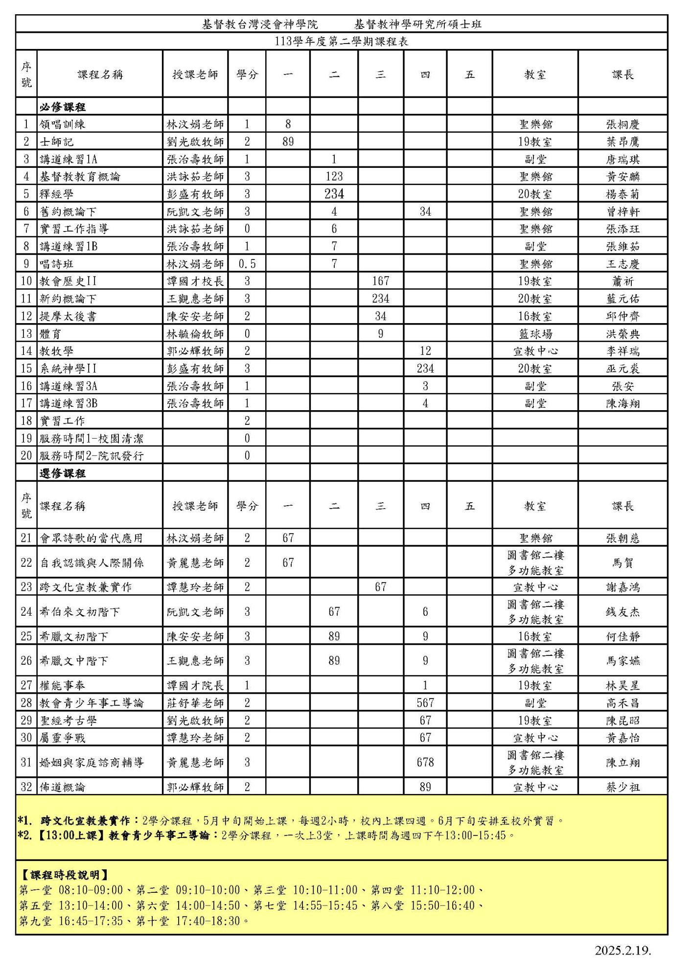 課程表